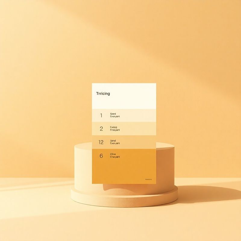 Layered pricing tier cards in sand and olive tones